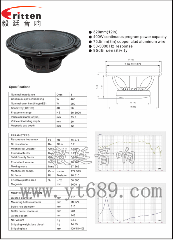 12寸專業舞臺低音喇叭曲線圖成品圖