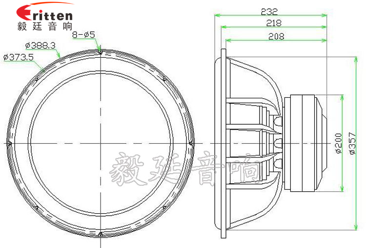 15寸400瓦多媒體重低音喇叭成品圖