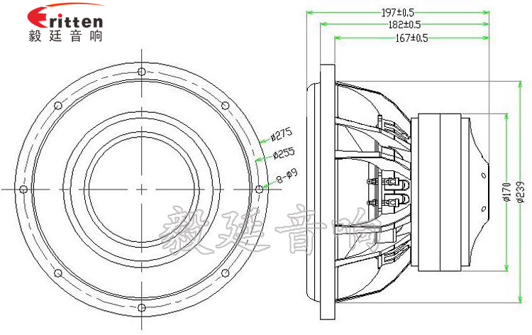 10寸65芯500瓦重低音喇叭成品圖