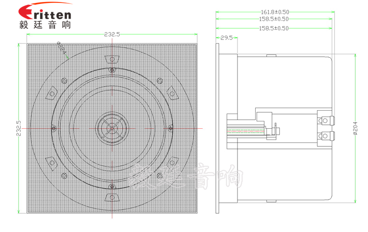40w 6.5寸吸頂式喇叭成品圖方網罩